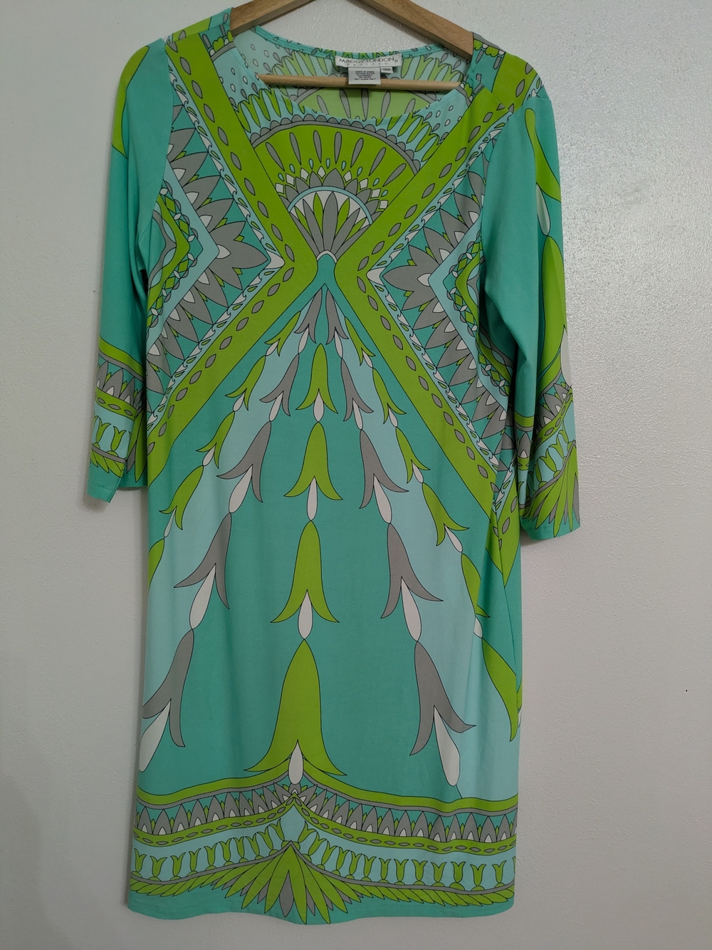 Maggy London Turquoise & Lime Print Midi Dress